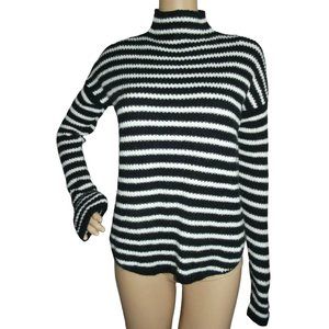 Express XS Black & White Striped Mock Neck Shirttail Hem Mohair Wool Sweater 0-2